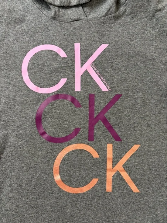 Calvin Klein Performance Gray Hooded Sweatshirt Dress CK Logo Girl XL/16 Pockets - Picture 10 of 16